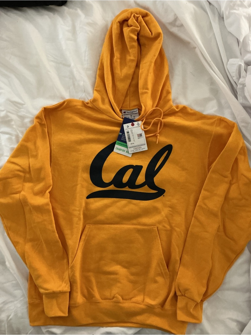 Champion Men's Cal Script Crewneck Hoodie - Gold with Black Logo